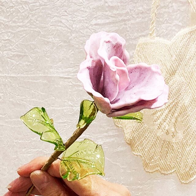Item765 【受注生産】ヴェネチアンガラス ローズ ガラスの薔薇 ピンク