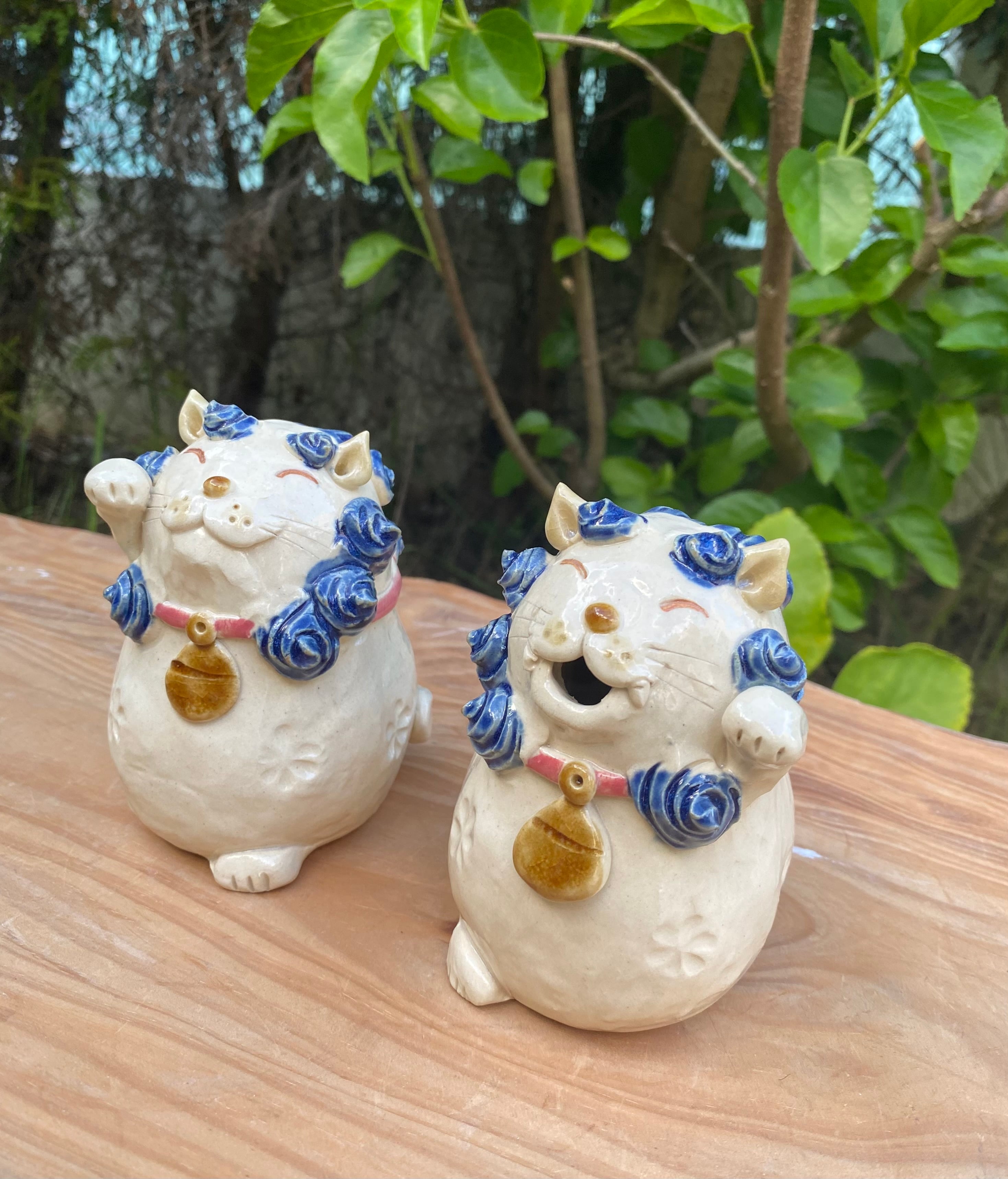 招き猫シーサー（青） | てぃーち工房