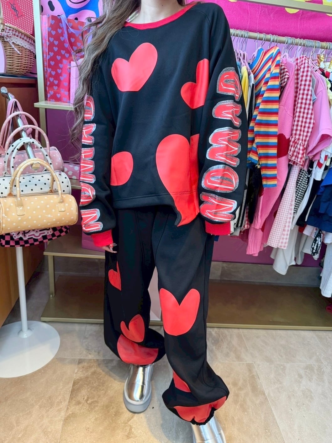 BIGハートロゴセットアップ♡/韓国/レディースファッション/可愛い/おしゃれ/ラフ/カジュアル/春/秋/冬/(0-242)