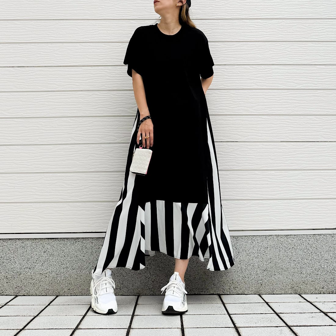 【WEB先行発売】裾ストライプ切り替えワンピース