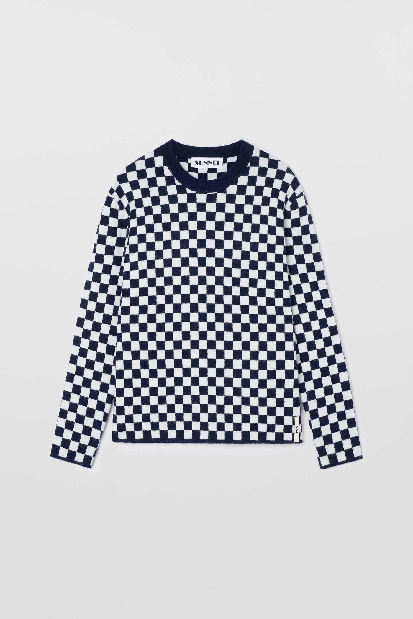 『SUNNEI』LONGSLEEVE ROUNDNECK / dark blue & off white check