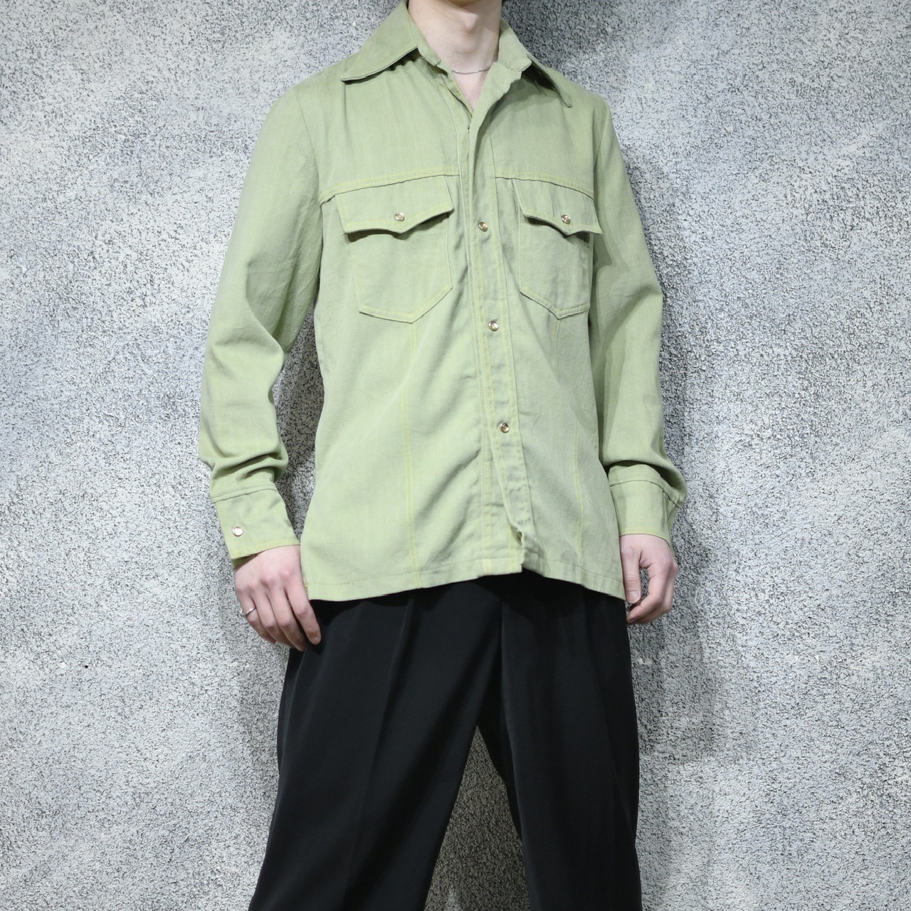 70's cotton shirt jacket lime green