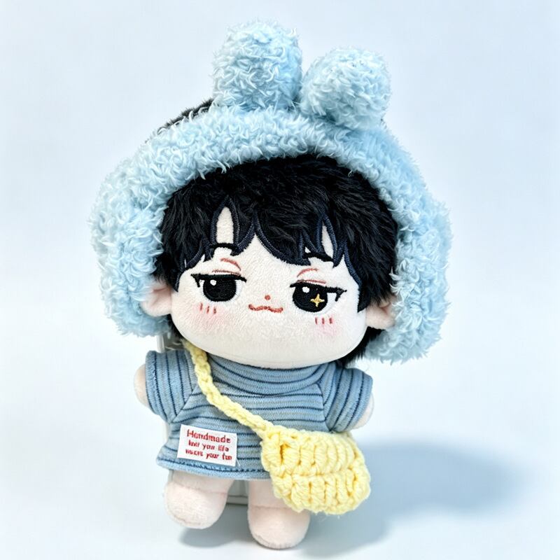 10cmぬいぐるみ用 秋冬ニットボーダートップス+バッグ+うさ耳ヘア