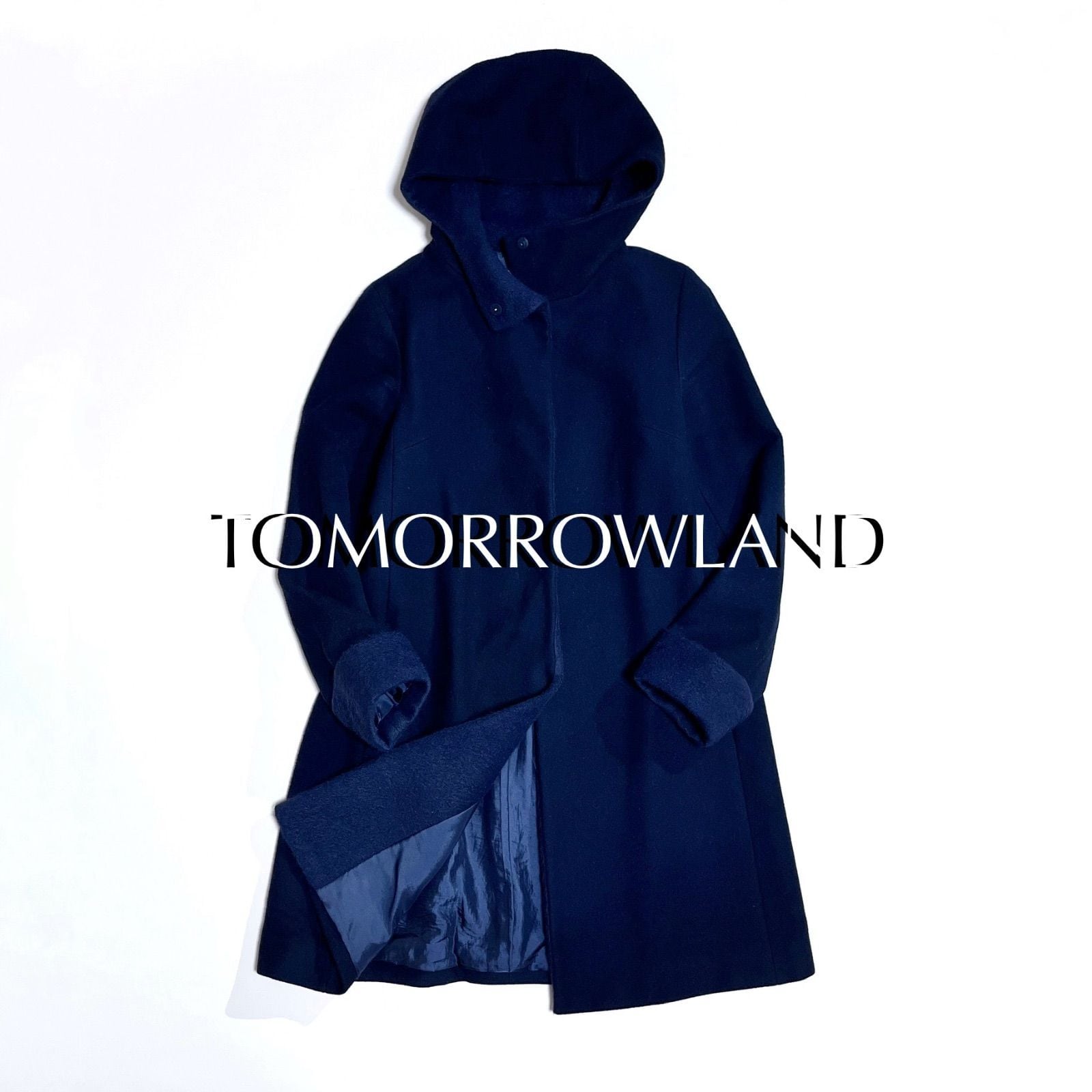 Tomorrowland ウールツイード ニットコンビスタンドカラーコート 緑