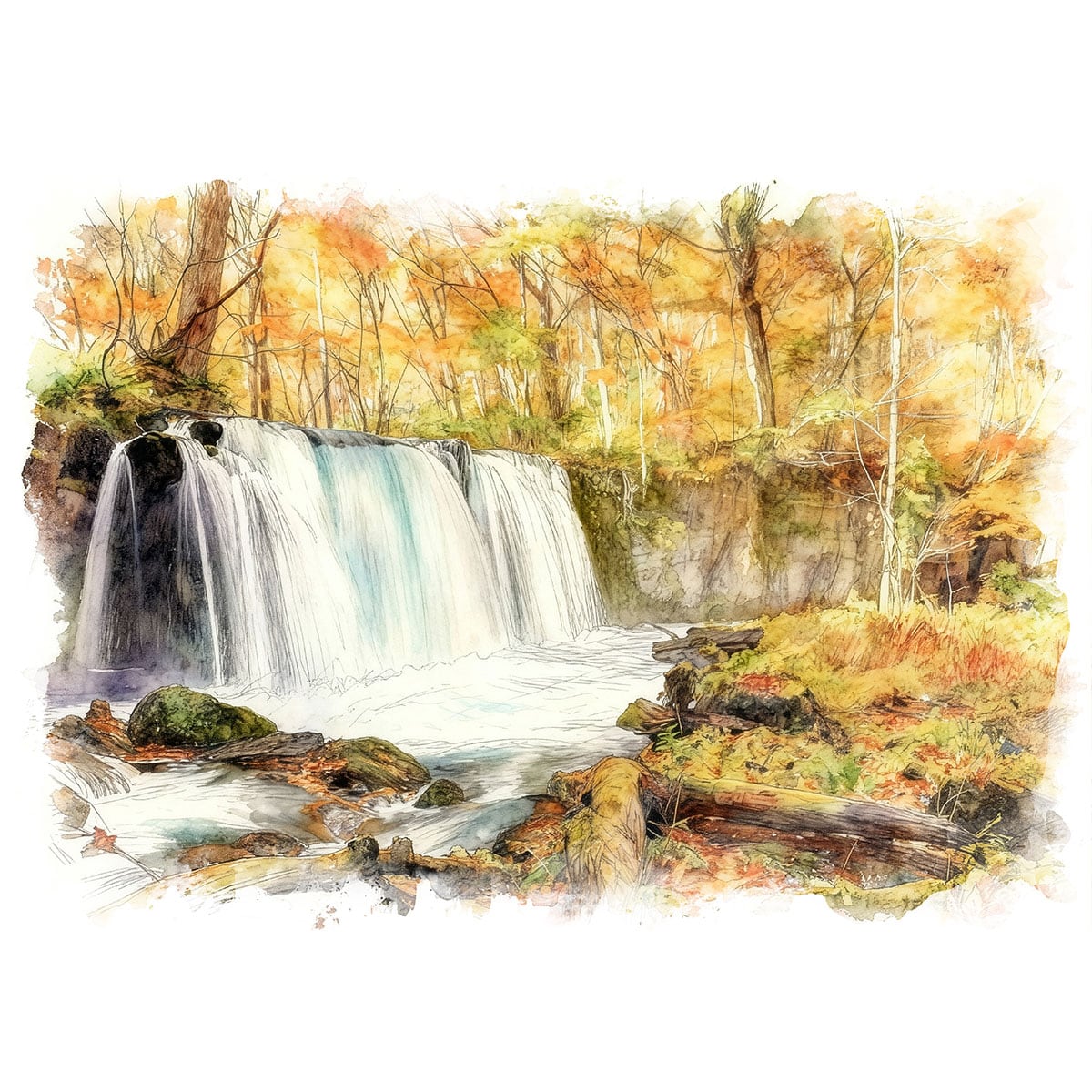 121.「銚子大滝（奥入瀬）」髙橋一善 油絵 絵画 日本 錦秋の奥入瀬渓流 銚子大滝の風景 インテリアアート額付き