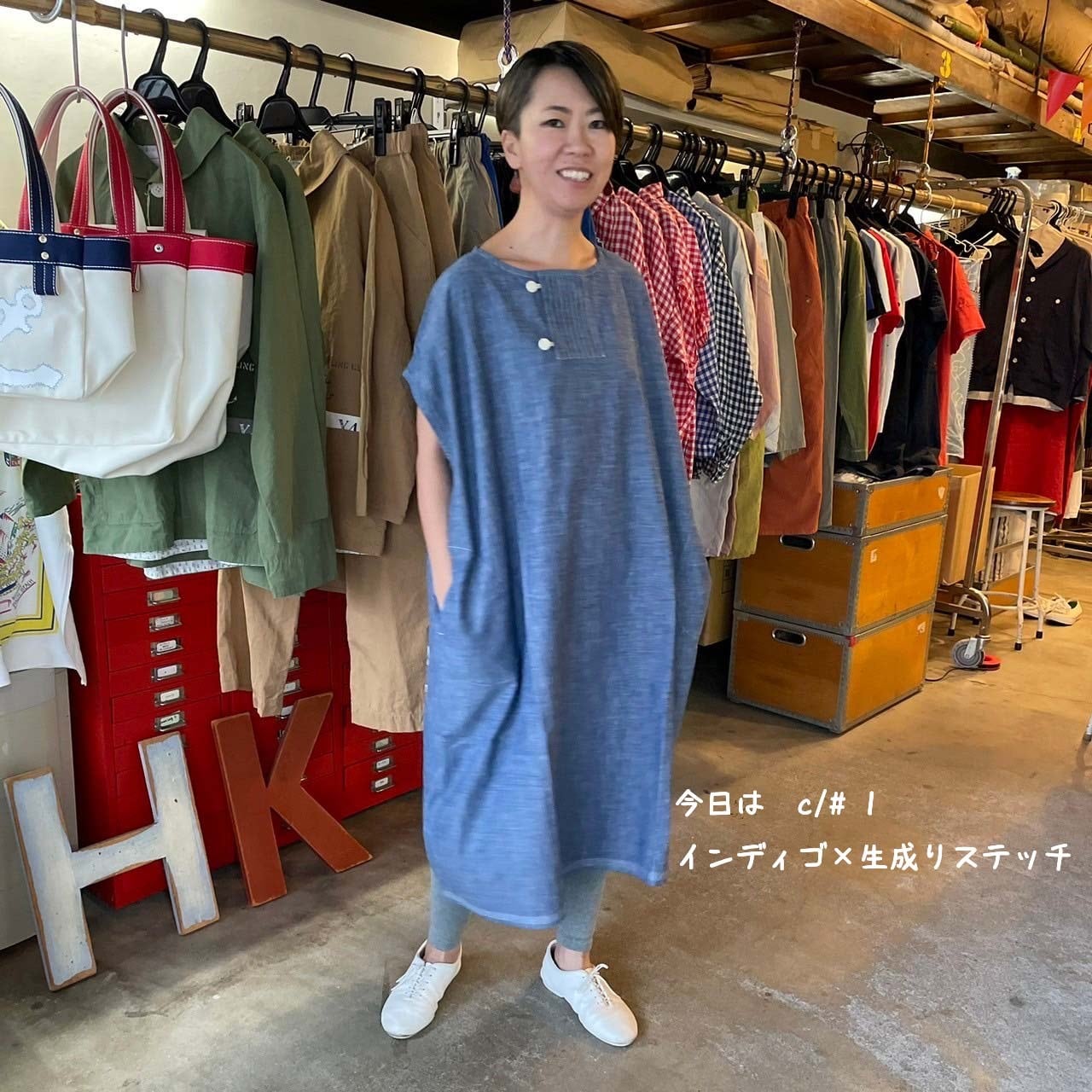 マリンWork ダンガリー・インディゴ＆ホワイト ステッチ沢山  