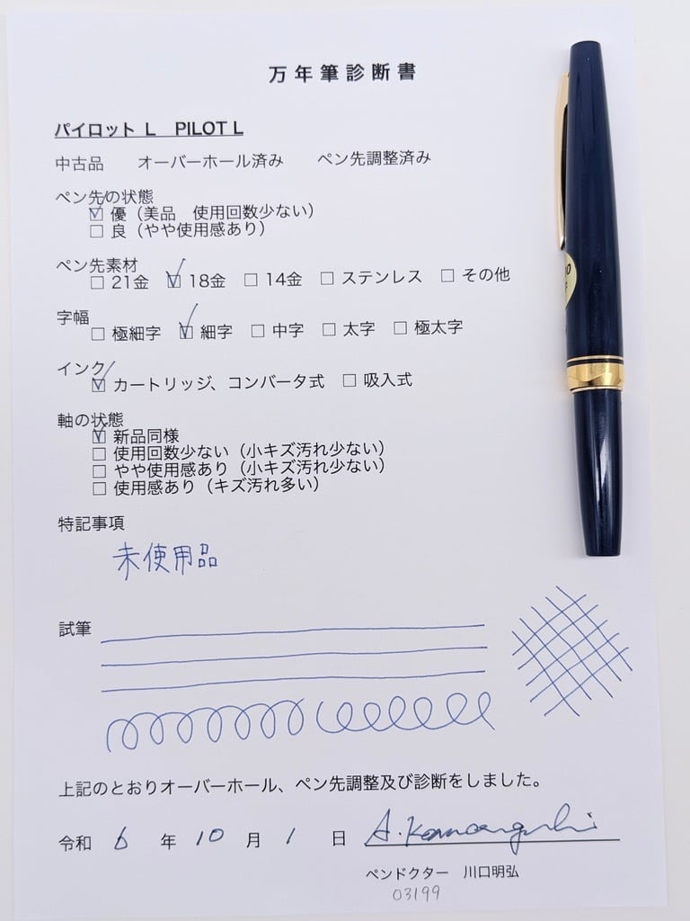 70s パイロット L 濃青 PILOT L （細字） 18K 03199 | 川口明弘の調整