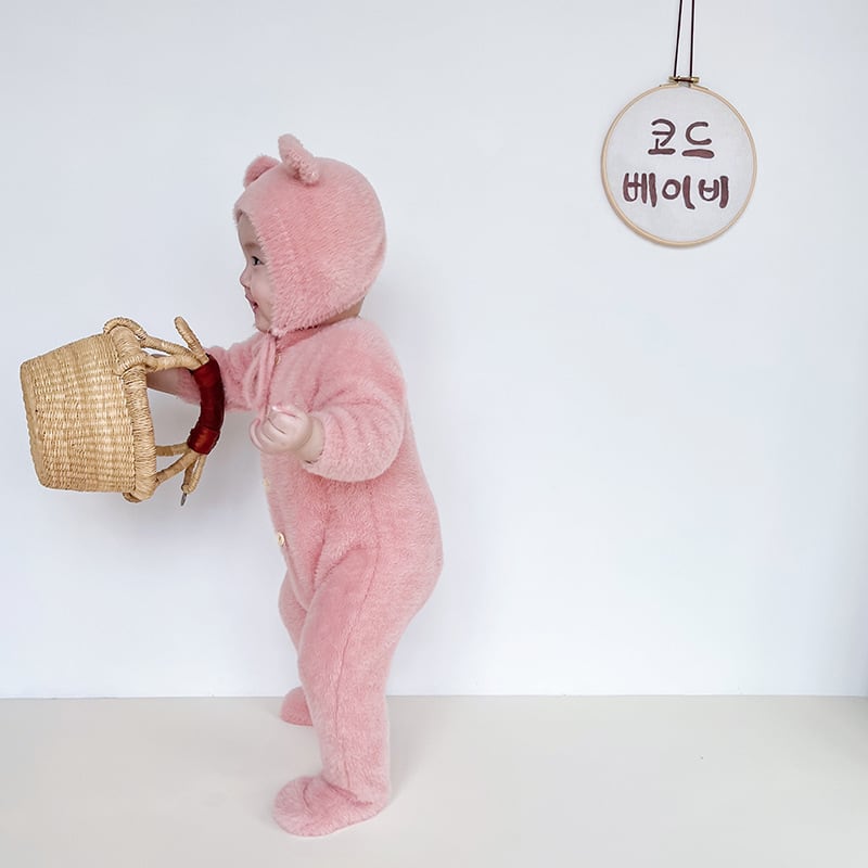 BABY】もこもこクマさん無地ロンパース&帽子 | Betty