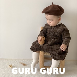 【guruguru】コーデュロイチェックロンパ アイボリー 70~90cm 241203