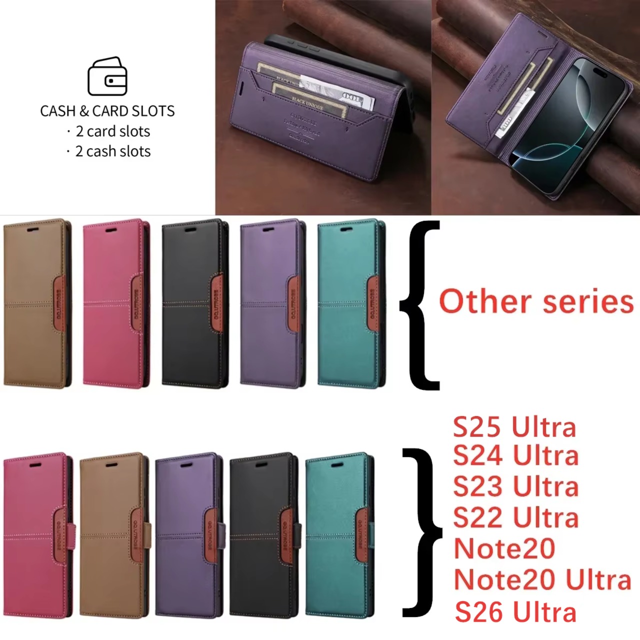◆Galaxy S26/S25/S24/S23/Plus/Ultra◆ Leather Wallet Phone Case / レザー ウォレット 手帳型 スマホケース