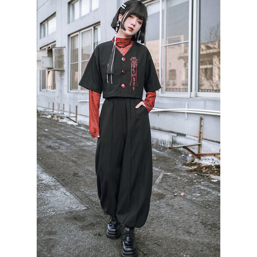 サブカル 服 地雷系 通販 チャイナ風服 古怪舎 パラシュートパンツ 中華系ファッション