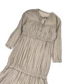 リネン混 nano universe ナノユニバース ギャザー ロングワンピース サイズ 36 /グレーベージュ系 レディース フレア マキシ丈