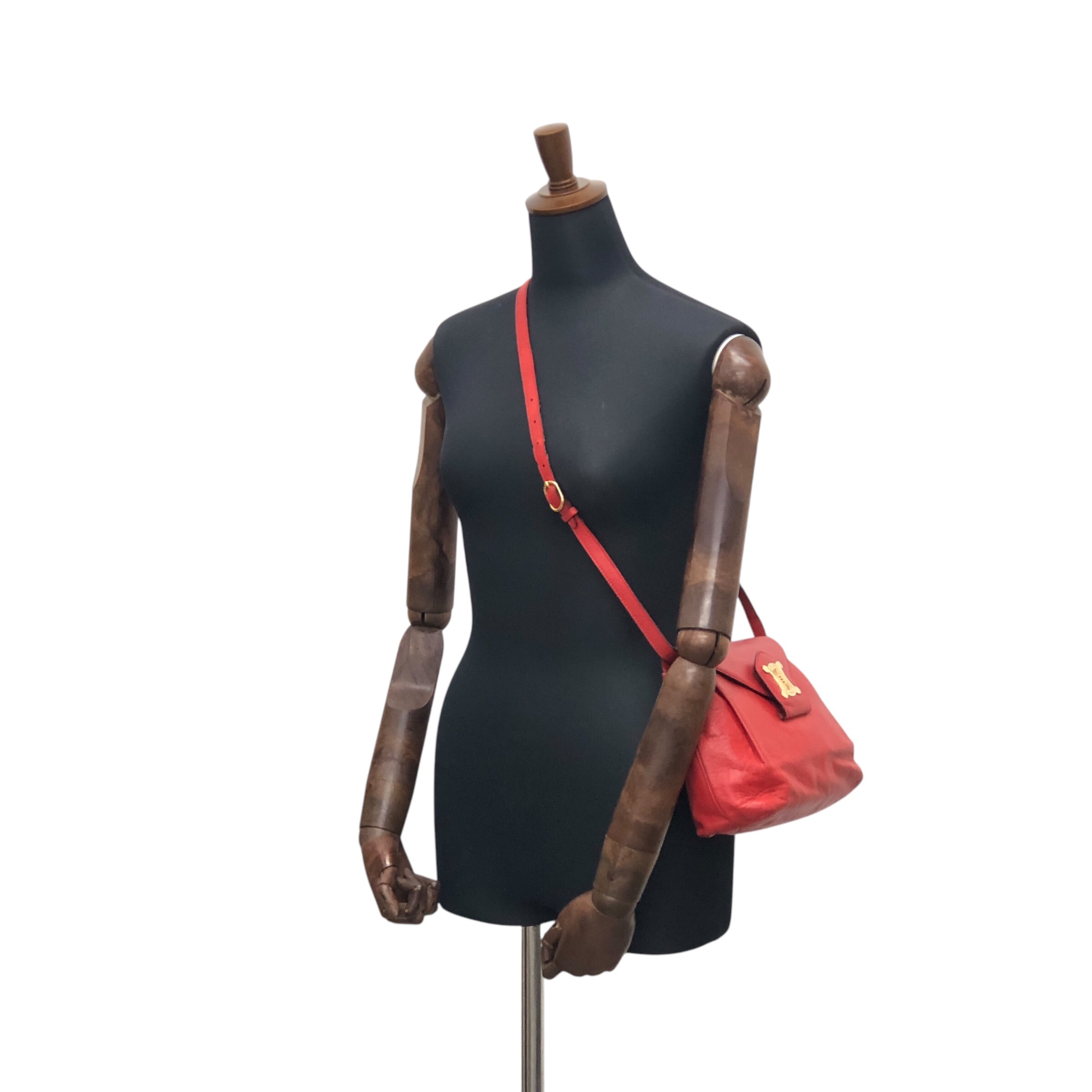 ヴィンテージ CELINE レザーショルダーバッグ CELINE セリーヌ ショルダーバッグ レッド ブラゾン レザー vintage