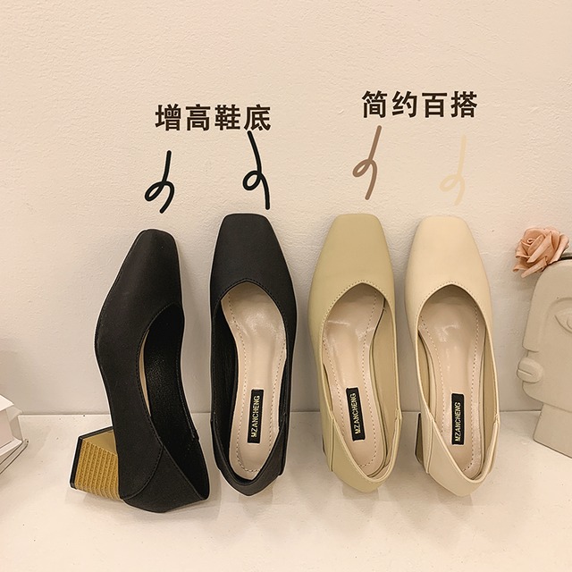 ヒールスプリングソリッド カラーセット 靴 シューズ 春物 ソリッドカラー スクウェア フェイクシューズ7133339119