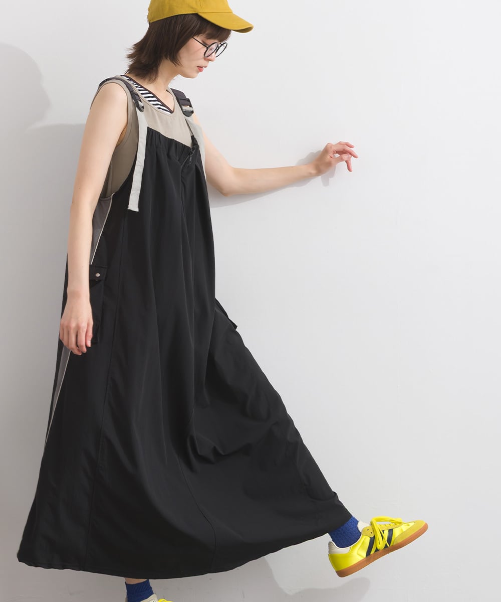 J261101 ストレッチナイロン配色ジャンパースカート / Stretch Nylon