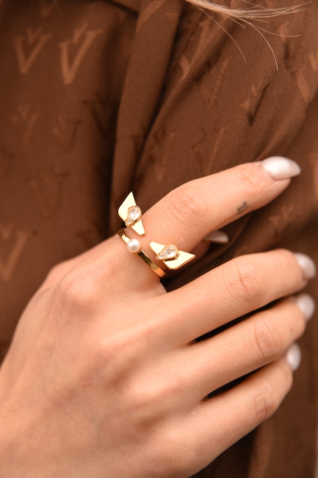 FENDI / vintage  design stone gold ring.