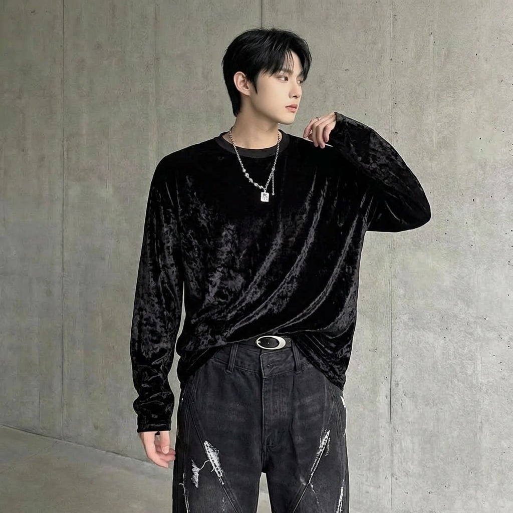 ベロアニュアンス ルーズフィットロングTシャツ 3カラー D12268