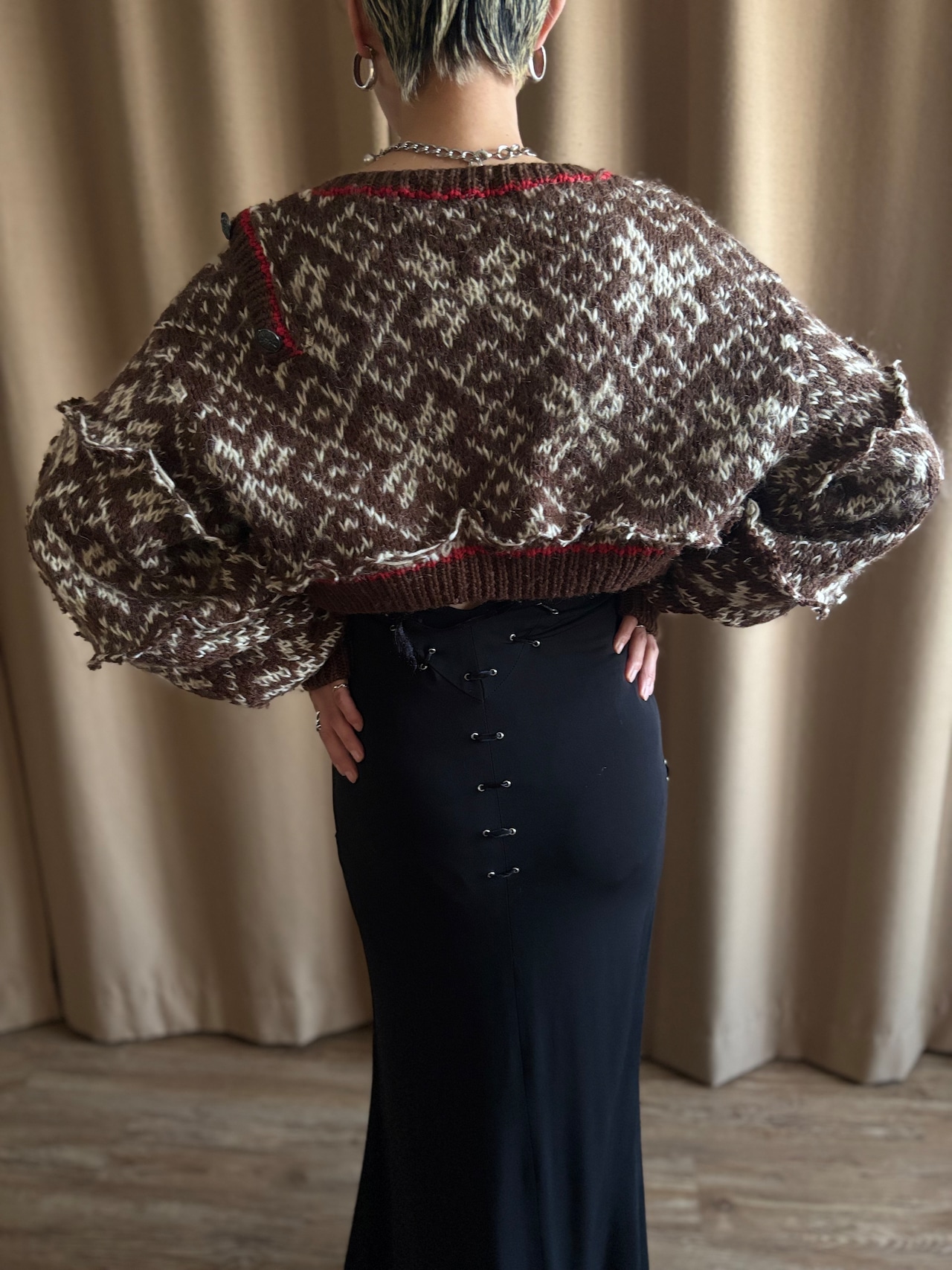 chocolate nordic pattern remake knit cardigan-5074-11