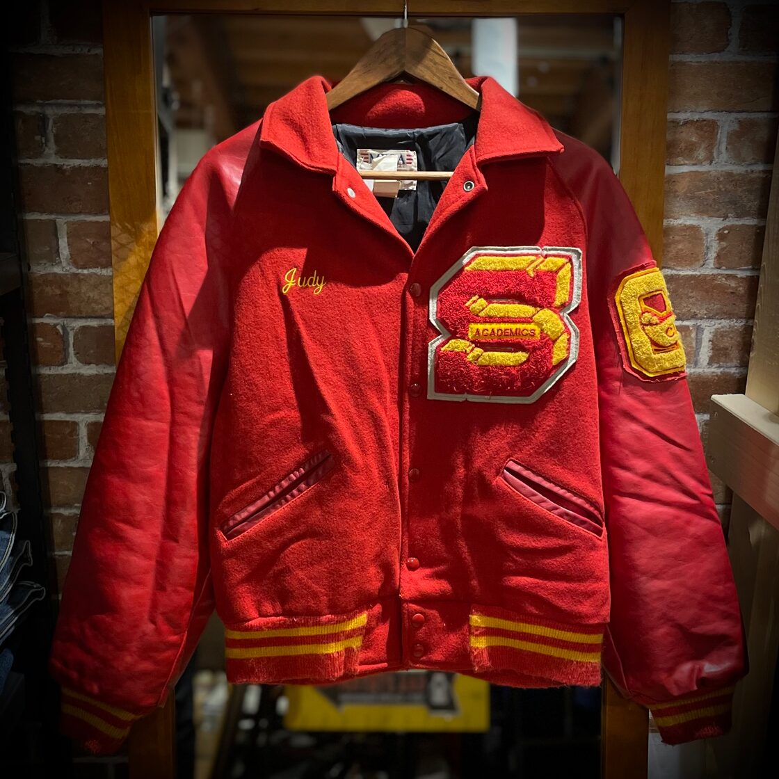 90s USA製 MECA SPORTSWEAR スタジャン カレッジ 袖レザー ACADEMICS 