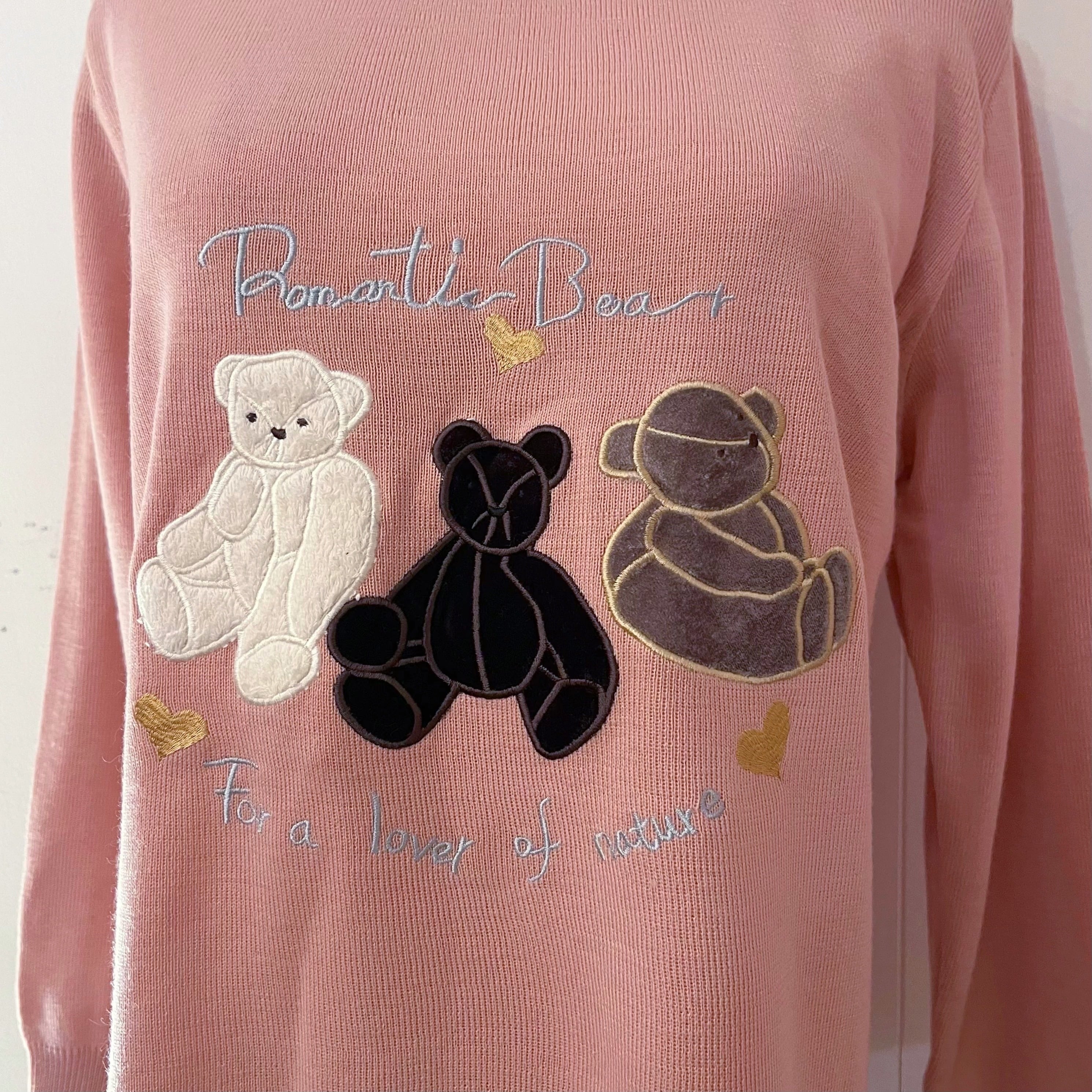 bear applique pink knit sweater