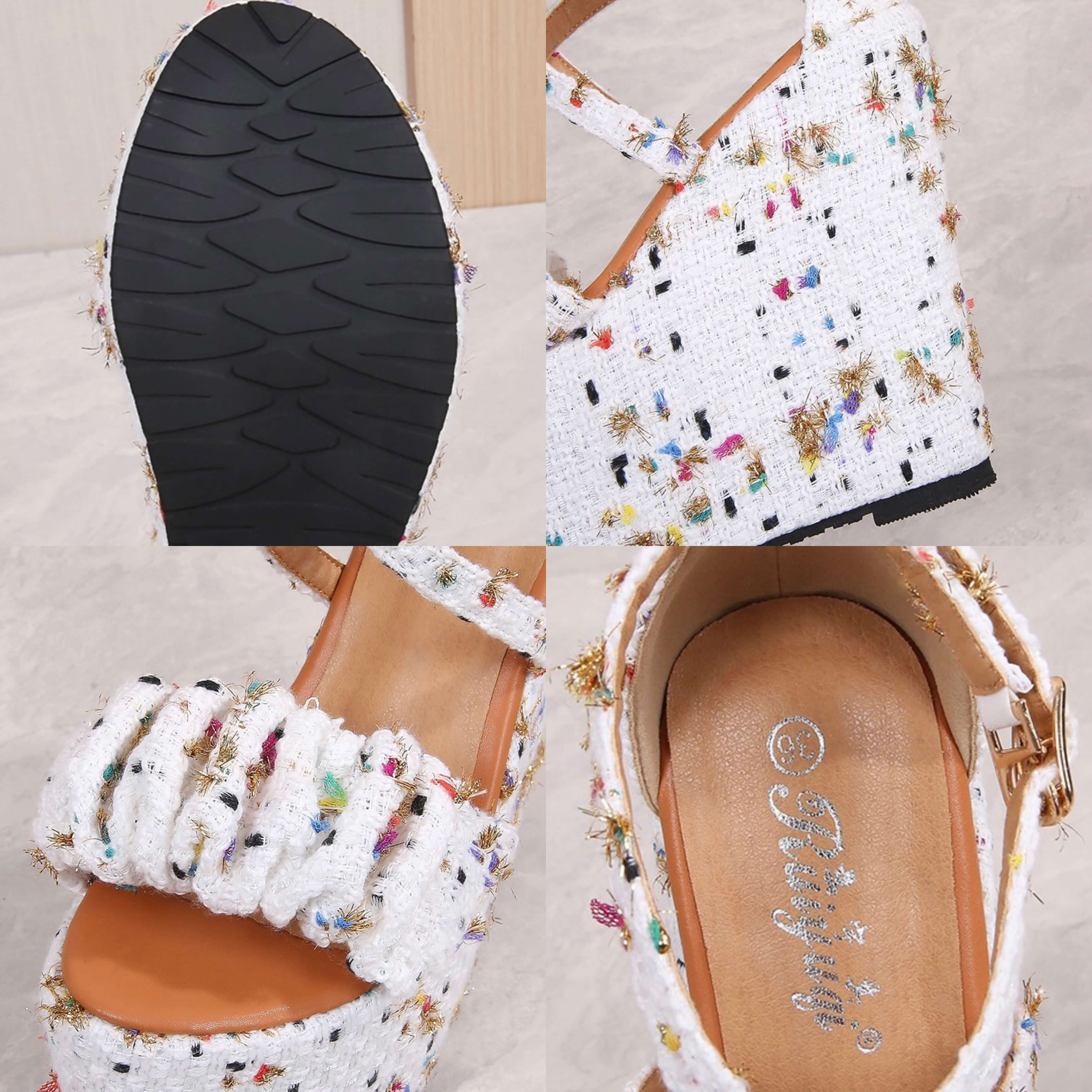 選べるヒール高さ》サマーツイードクロスアンクルウェッジソール