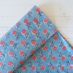 ブロックプリント生地【50cm単位】インド綿 miniローズ柄 水色×ローズピンク #49410-BL1