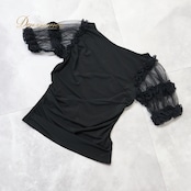 社交ダンス 衣装 トップス ブラウス ブラック系 チャコットロイヤルダンス Chacott ROYAL DANCE 日本製 黒 フリル 透け感 上品 かわいい ダンス衣装 パーティー 練習 レッスン 伸縮 ストレッチ ステージ イベント