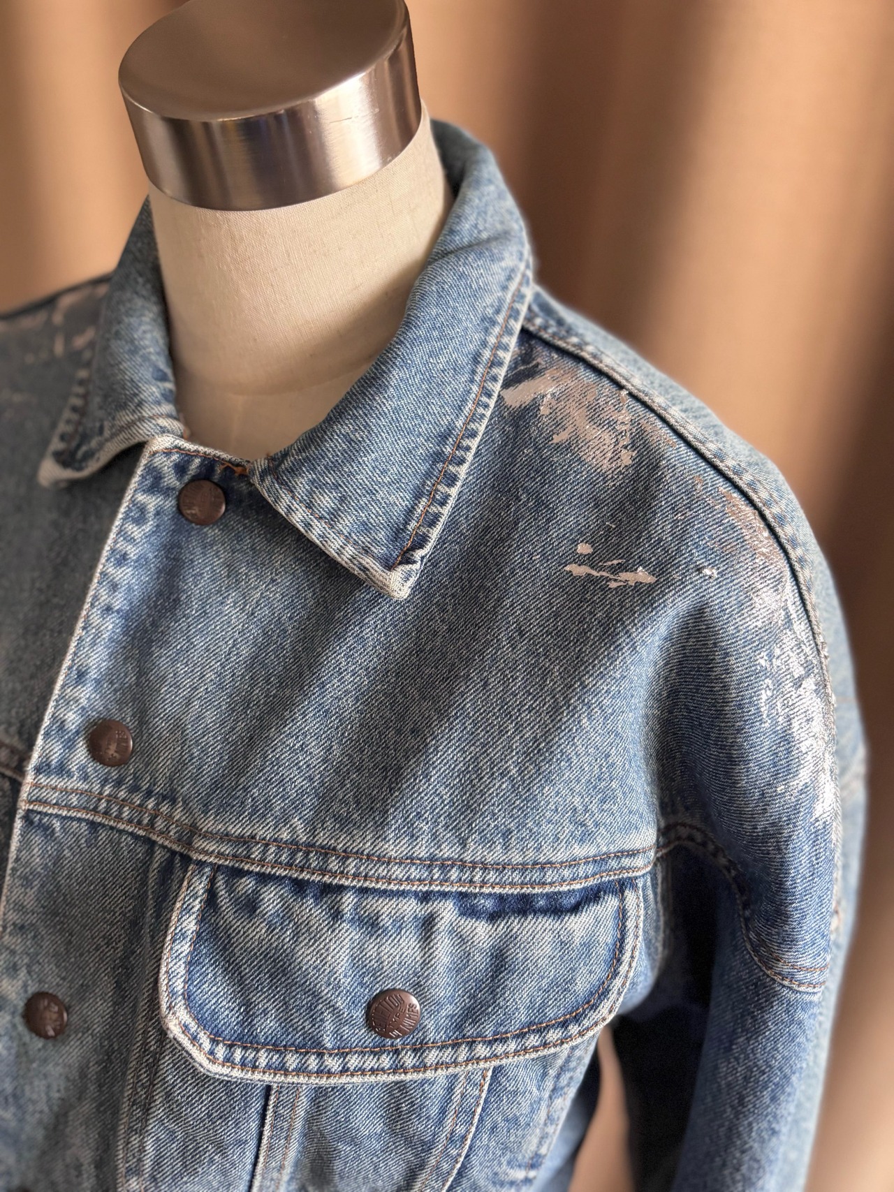 silver foil remake boa denim jacket-4550-2