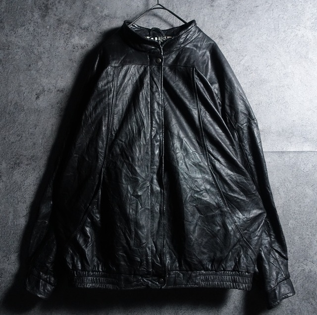 Black Abstract Design Dolman Sleeve Leather Blouson