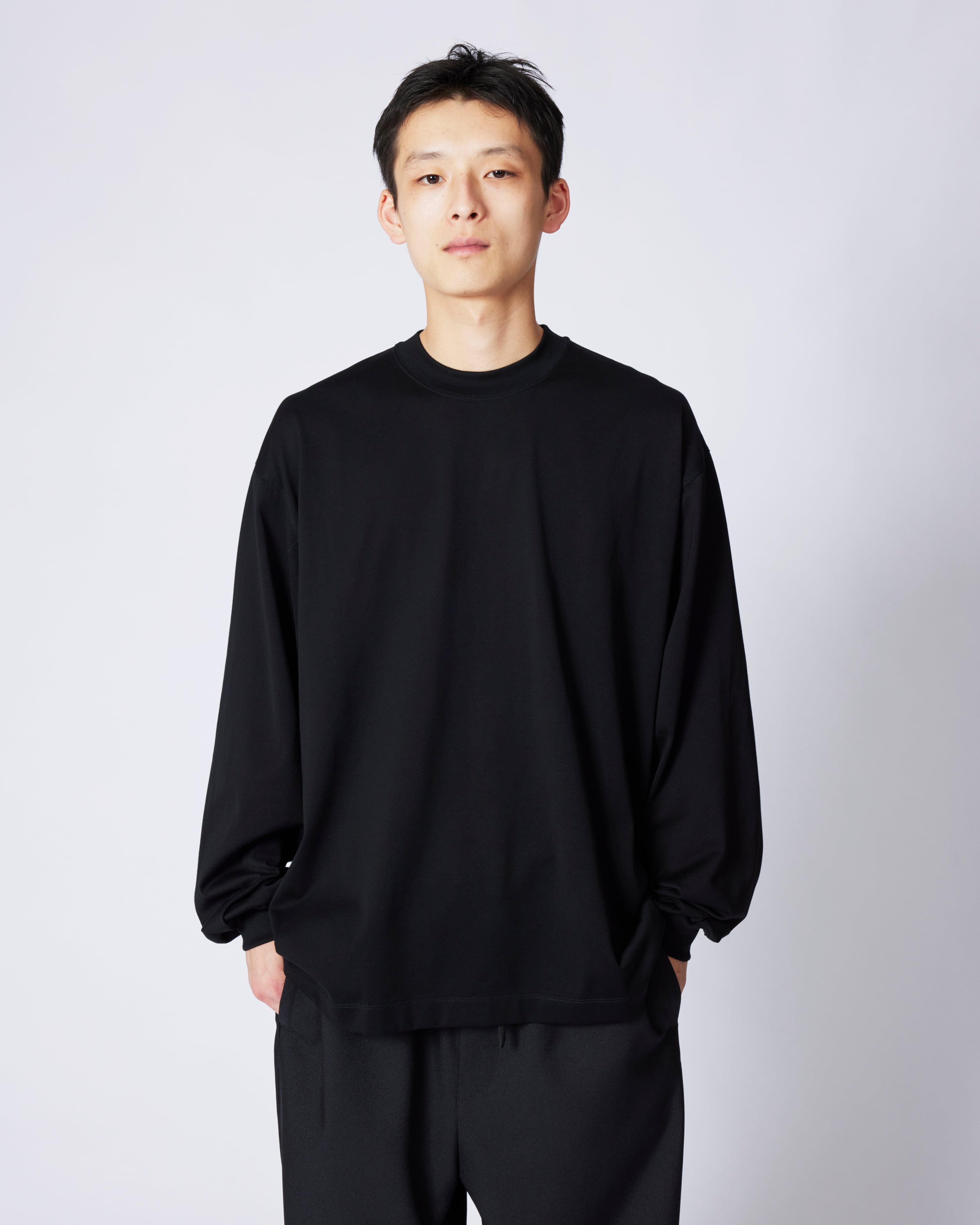 everyone luxury cotton long sleeve tee shirt (BLACK) | everyone