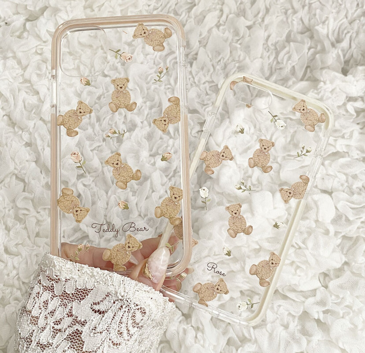 【ネーム入り】Rose Bear【耐衝撃クリアケース】B38