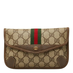 グッチ GGスプリーム シェリーライン ポーチ ベージュ ブラウン PVC レザー レディース GUCCI 【中古】