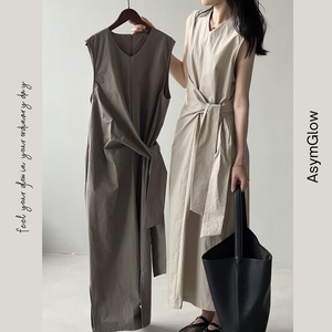 ノースリーブ ラップワンピース ロング丈 Vネック（2colors） A00295