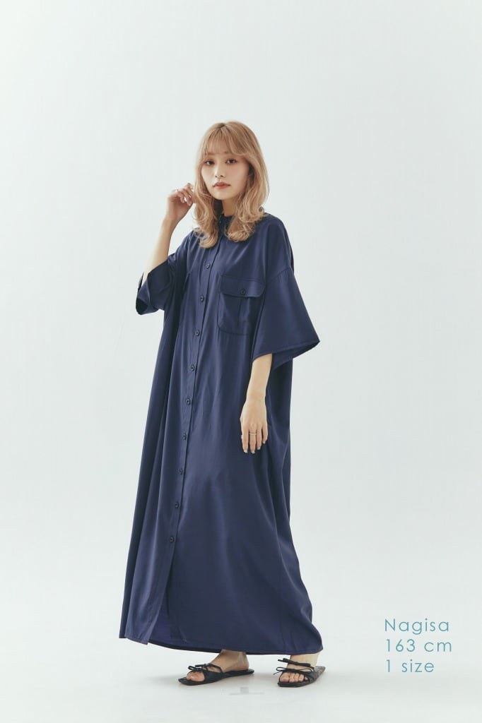 とろみシャツ ワンピース｜ネイビー | tof`em online store