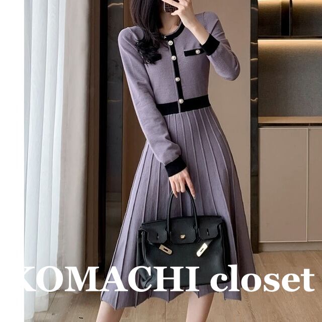 【送料無料】 プリーツワンピース ミモレ丈 ワンピース ウエストマーク バイカラー 配色ニット 長袖 韓国 レディース オルチャン 可愛い かわいい きちんと 大人可愛い ニット Aライン セレブ ニットワンピース ボタン きれいめ シンプル ロングワンピ 袖あり 大人 上品 おしゃれ 大人女子 黒 白 グレー ホワイト ニットドレス ブラック こなれ感 春夏 春 秋 入学式 入園式 卒業式 卒園式 プリーツ オフィス ビジネス OL 通勤 通学 デート 女子会 お泊まり 着回し 普段使い