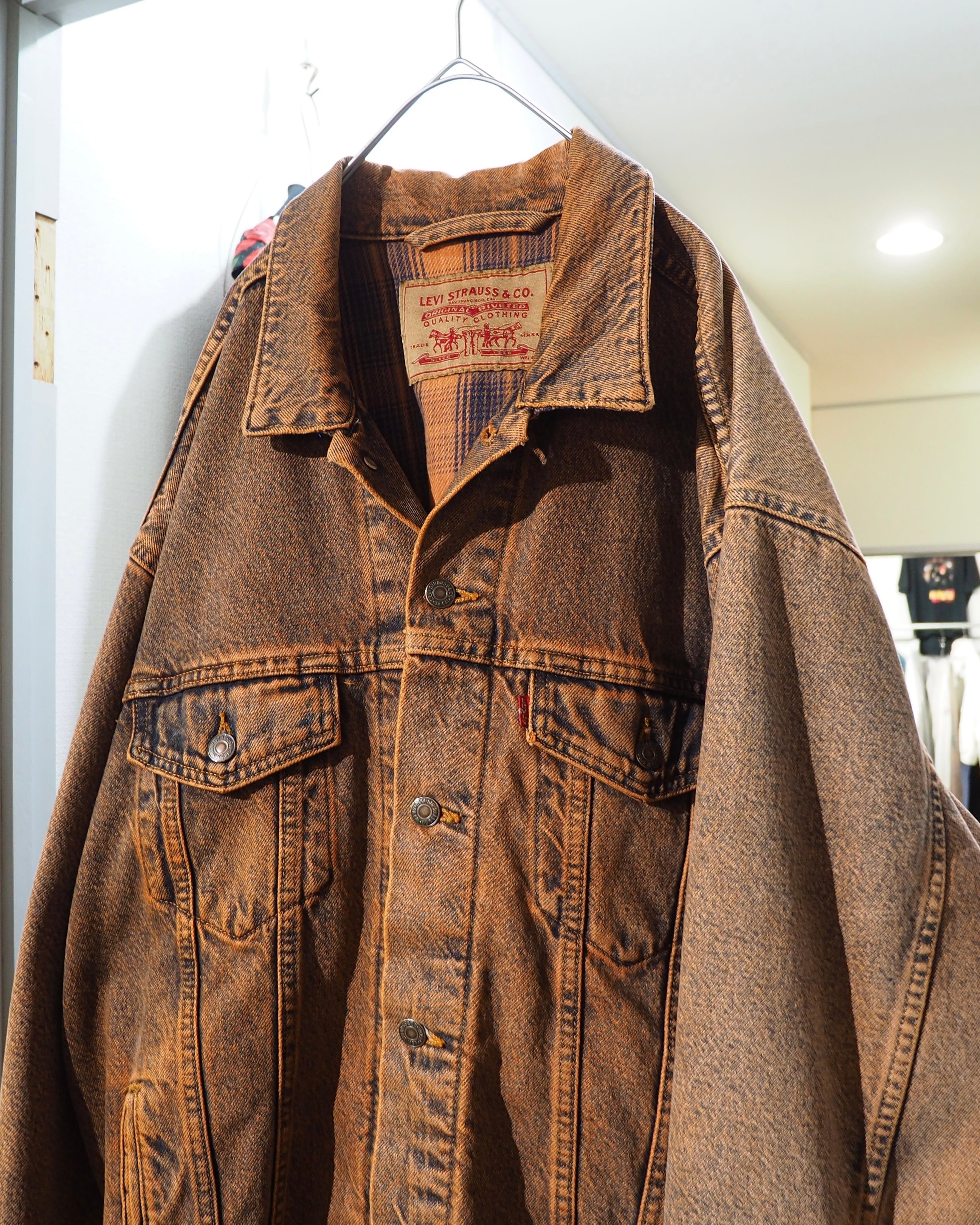 1990s " Made in USA - LEVI’S " Dark Orange Over Dyed vintage Denim jacket