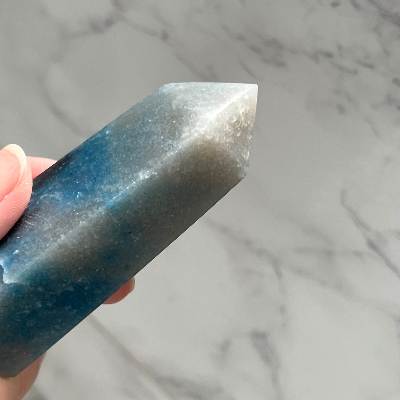 希少*トロレアイトポイント4*スコルザライト(鉄天藍石)インクォーツ*天然石インテリア*天然石タワー*置き物