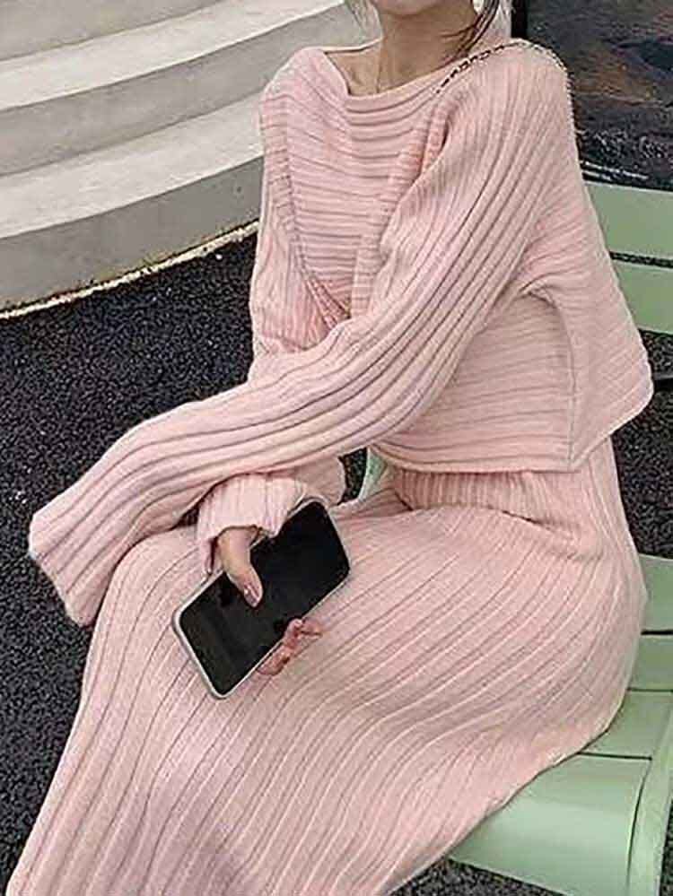 クロップド丈トップス×キャミワンピ リブニット セットコーデ セーター 2点セット カジュアル かわいい 無地 大きいサイズ 韓国 CH7065