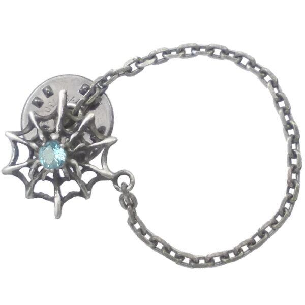 11月)ブルートパーズ ホワイト スパイダーチェーン シルバーピンバッジ