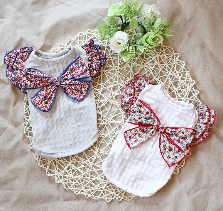 【SALE】花柄フリル袖トップス XS ~ XL 2color / 犬服 犬の服 犬 タンクトップ ドッグウェア 小型犬 中型犬 top37