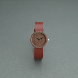 Walnut wood - Organic leather Red - S