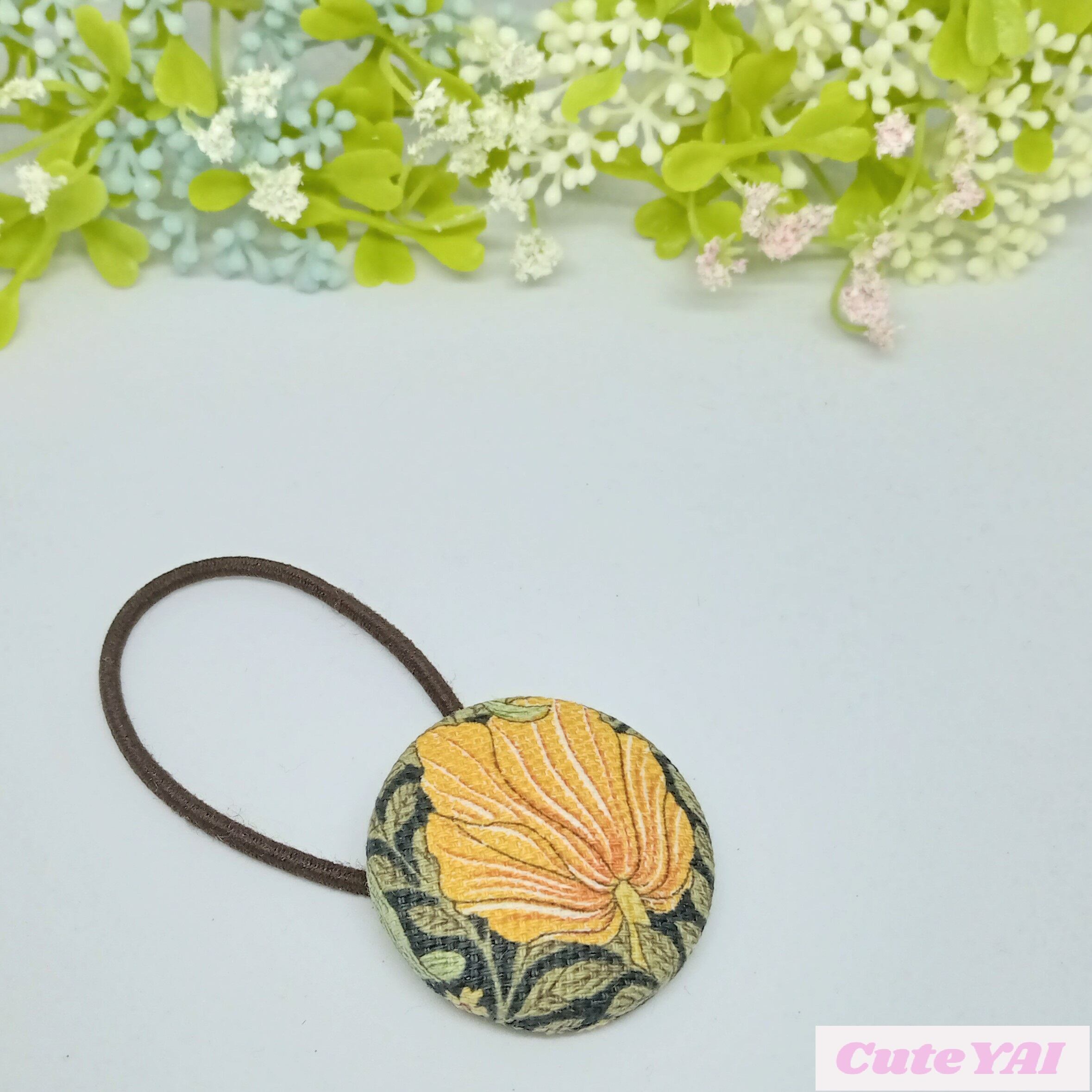 No.239】ヘアゴム ハンドメイド うさ耳 くるみボタン 花柄 くすみ 