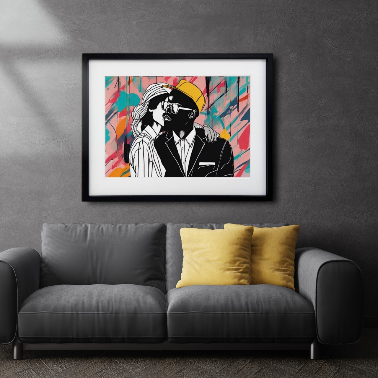 Boy Friend ｜抽象アートポスター ファッショナブルなカップルを描いたモダンインテリア向け壁掛けアート｜リビング玄関にも映えるスタイリッシュな一枚｜Make SenseA2ポスター