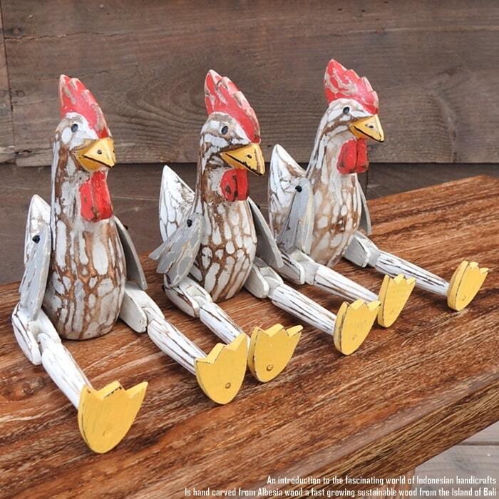 お座り ニワトリさん Sサイズ WW ホワイトウォッシュ 手足が動かせる