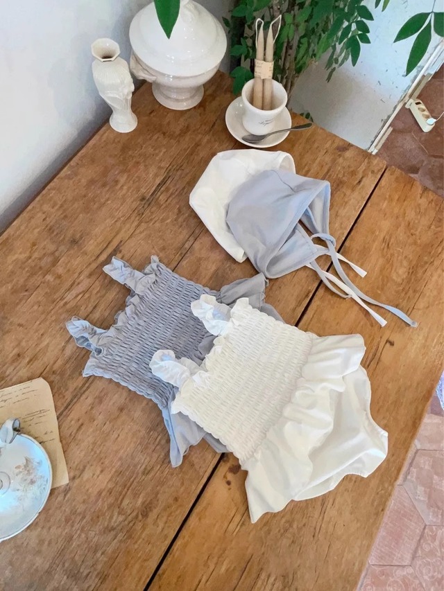 frill shirring twopiece swim wear｜ 水着  フリル シンプル ツーピース フリル 女の子