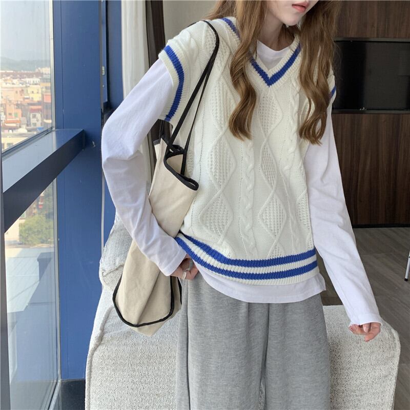 セーター スプリングオータムノースリーブトップス ルーズニット 春物 秋物 1号婦人32774107167