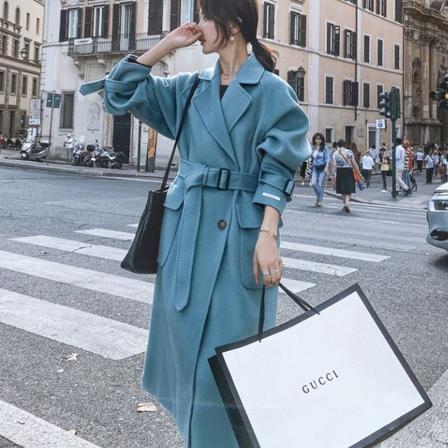 【予約販売】ガウン コート ロング丈 襟 ビックシルエット ウール カシミアコート レディース 秋冬 アウター XS/S/M/L/XL