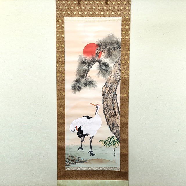 翠堂・掛軸・松・鶴・No.230503-25・梱包サイズ80