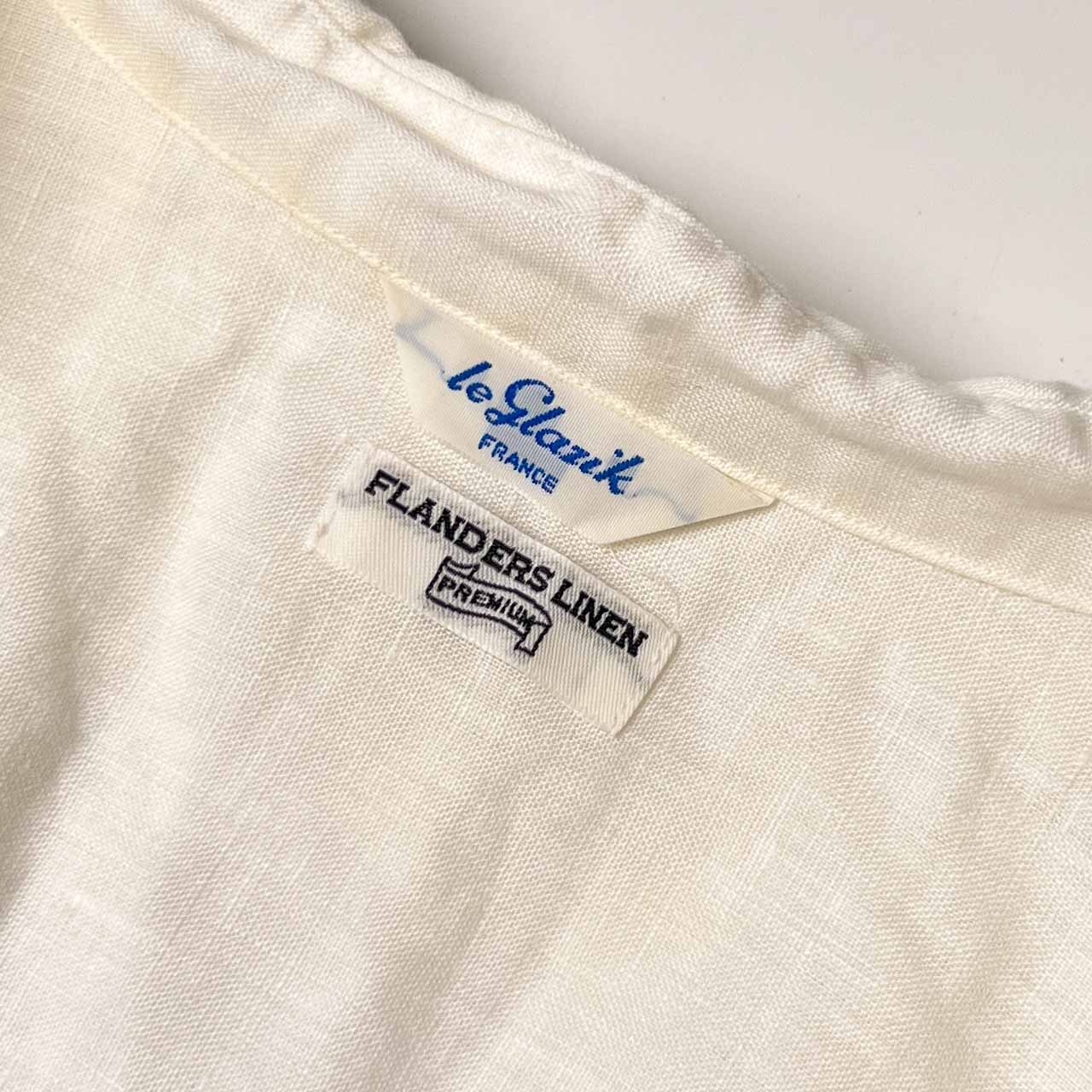 リネン100% le Glazik ル グラジック Vネック 7分袖 シャツ 36/ホワイト レディース