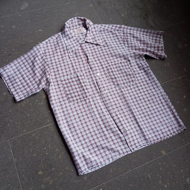 70's アメリカ製 ginelli プリント格子柄 S/Sシャツ used [106042]